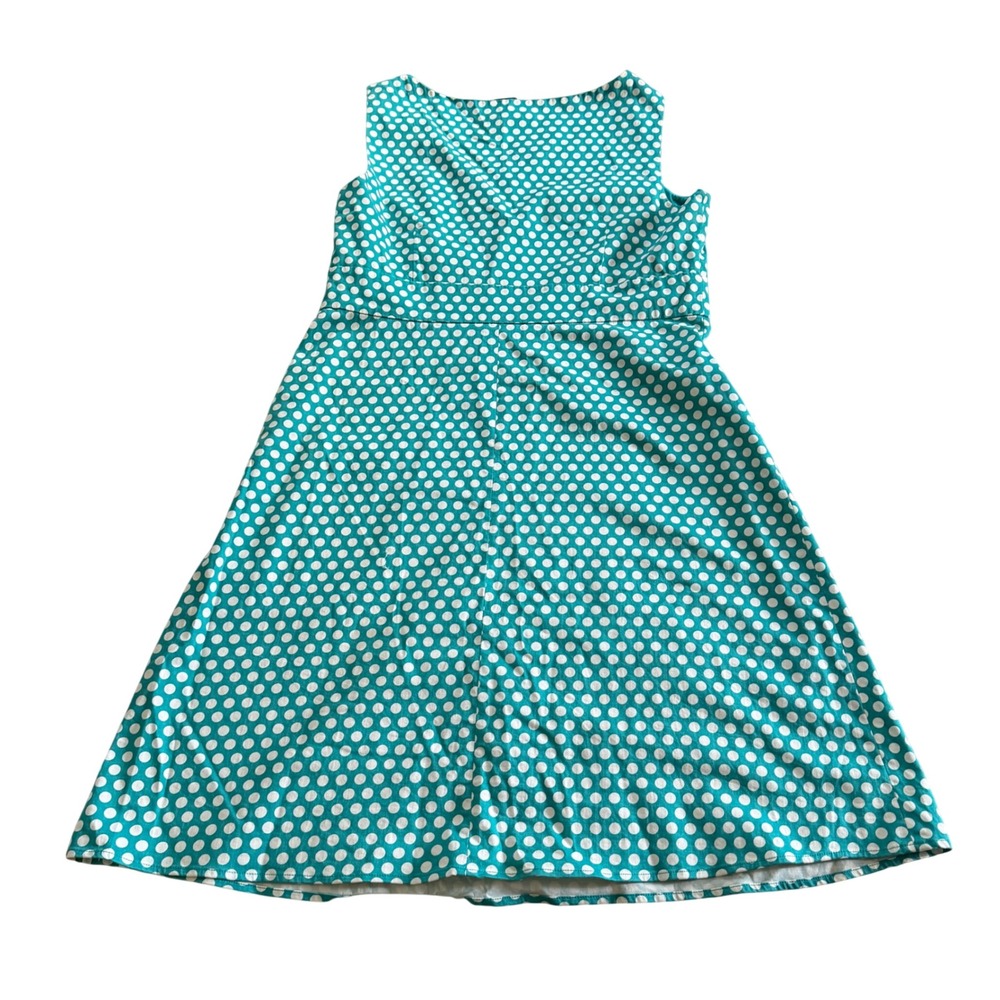 Spense Womens Teal White Polka Dot V-Neck A-Line Dress Size 16 Sleeveless Retro